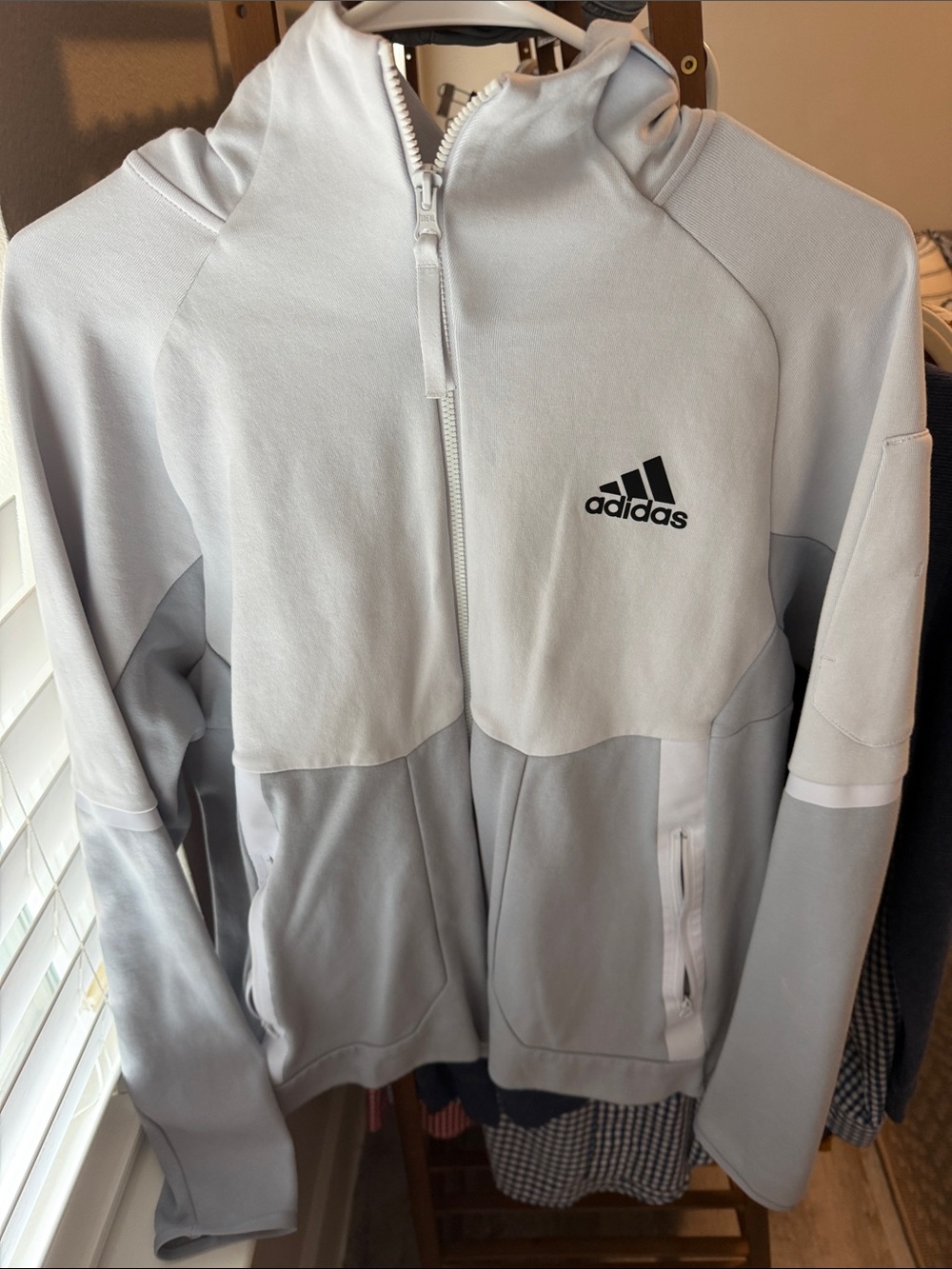 Adidas Designed 4 Game Day mens White & Light Gray Zip-Up Hoodie Jacket
